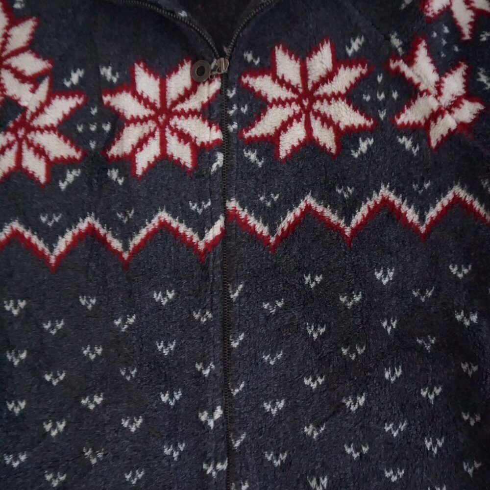 Barrage Collection Gray Nordic Snowflake Zip Jacket Winter Fair Isle Cabincore L - Picture 6 of 11